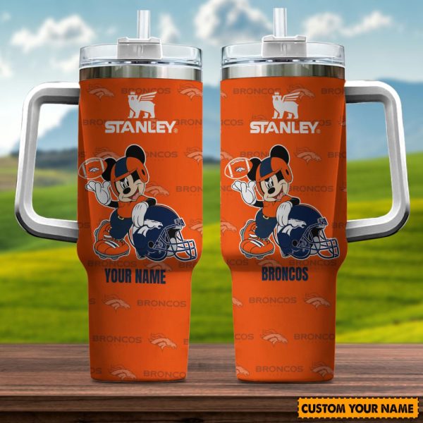 Denver Broncos NFL Mickey Mouse Custom Stanley Quencher 30oz-40oz Stainless Steel Tumbler Hot And Cold Tumbler
