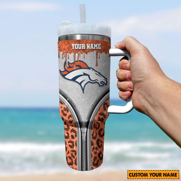 Denver Broncos NFL Glitter Leopard Print Custom Stanley Quencher 30oz-40oz Stainless Steel Tumbler Hot And Cold Tumbler - Image 2