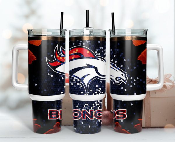 Denver Broncos NFL Stained Glass Effect Custom Stanley Quencher 30oz-40oz Stainless Steel Tumbler Hot And Cold Tumbler