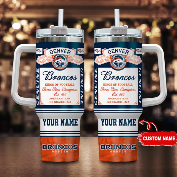 Denver Broncos NFL Kings of Football Custom Stanley Quencher 30oz-40oz Stainless Steel Tumbler Hot And Cold Tumbler