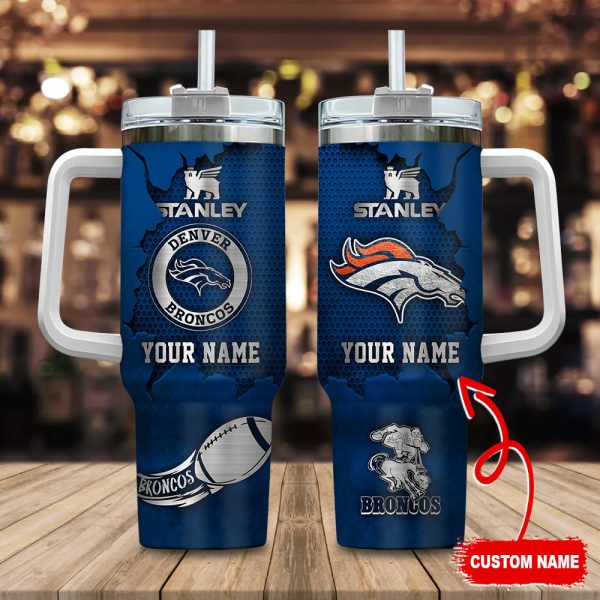 Denver Broncos NFL Metal Style Custom Stanley Quencher 30oz-40oz Stainless Steel Tumbler Hot And Cold Tumbler