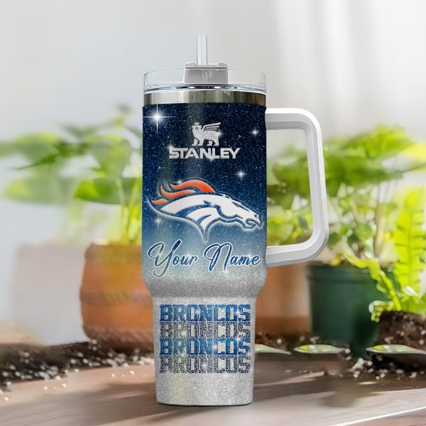 Denver Broncos NFL Glitter Custom Stanley Quencher 30oz-40oz Stainless Steel Tumbler Hot And Cold Tumbler - Image 2