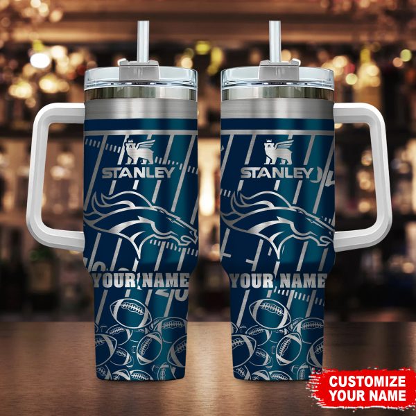 Denver Broncos NFL Silver Custom Stanley Quencher 30oz-40oz Stainless Steel Tumbler Hot And Cold Tumbler