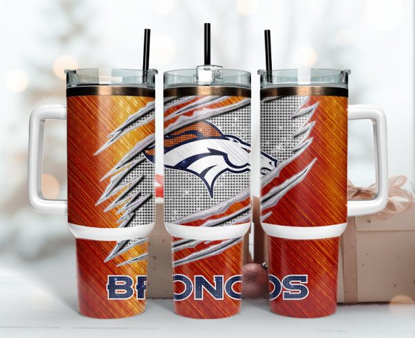 Denver Broncos NFL Bling Effect Custom Stanley Quencher 30oz-40oz Stainless Steel Tumbler Hot And Cold Tumbler
