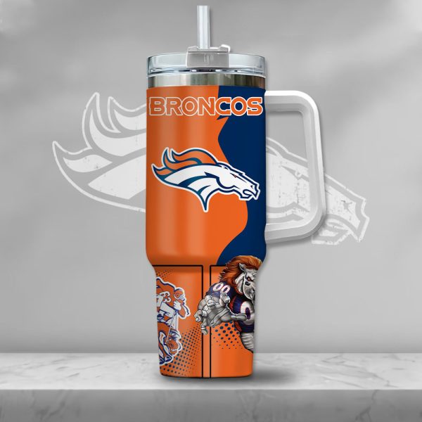 NFL Denver Broncos Gangster Skeleton Custom Stanley Quencher 30oz-40oz Stainless Steel Tumbler Hot And Cold Tumbler - Image 2
