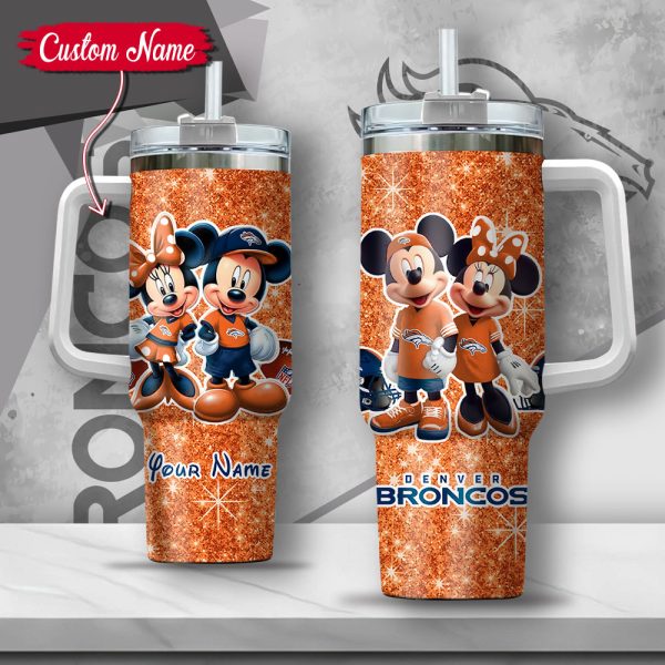 NFL Denver Broncos Mickey And Minnie Couple Custom Stanley Quencher 30oz-40oz Stainless Steel Tumbler Hot And Cold Tumbler