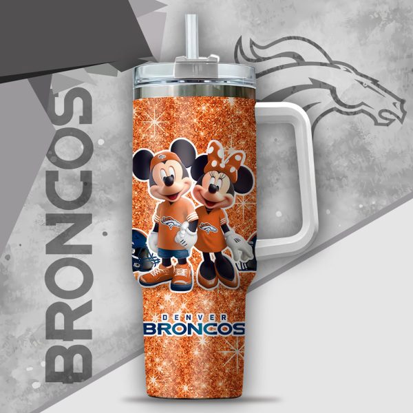 NFL Denver Broncos Mickey And Minnie Couple Custom Stanley Quencher 30oz-40oz Stainless Steel Tumbler Hot And Cold Tumbler - Image 2