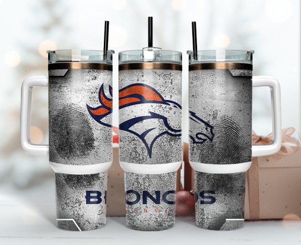 Denver Broncos NFL Fingerprint Effect Custom Stanley Quencher 30oz-40oz Stainless Steel Tumbler Hot And Cold Tumbler