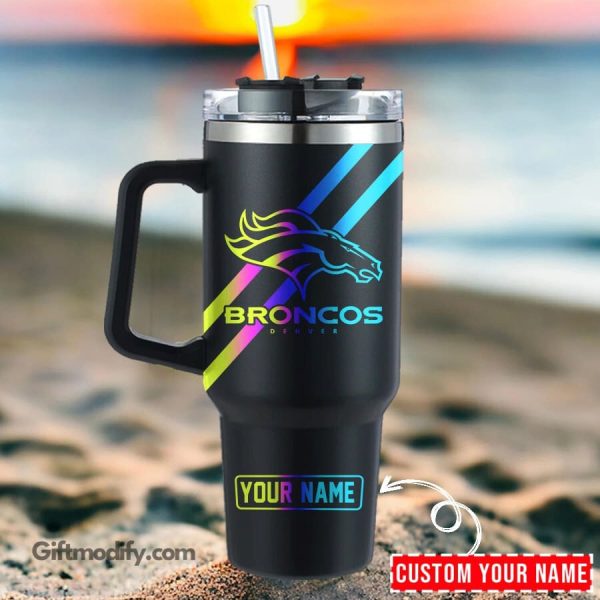 Denver Broncos NFL Hologram Logo Custom Stanley Quencher 30oz-40oz Stainless Steel Tumbler Hot And Cold Tumbler
