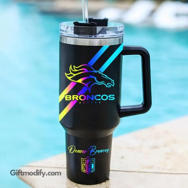 Denver Broncos NFL Hologram Logo Custom Stanley Quencher 30oz-40oz Stainless Steel Tumbler Hot And Cold Tumbler - Image 2