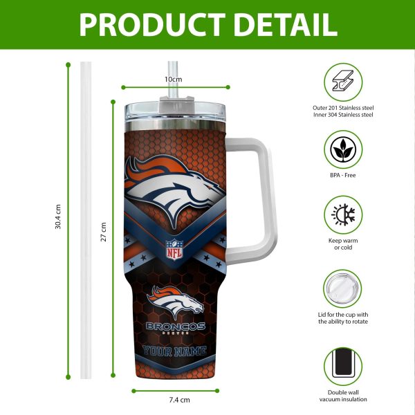 Denver Broncos NFL Custom Stanley Quencher 30oz-40oz Stainless Steel Tumbler Hot And Cold Tumbler - Image 2