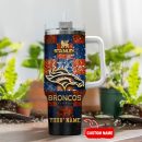 Denver Broncos NFL Glitter Golden Logo Custom Stanley Quencher 30oz-40oz Stainless Steel Tumbler Hot And Cold Tumbler