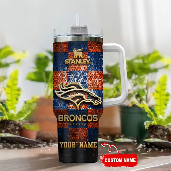 Denver Broncos NFL Glitter Golden Logo Custom Stanley Quencher 30oz-40oz Stainless Steel Tumbler Hot And Cold Tumbler - Image 2