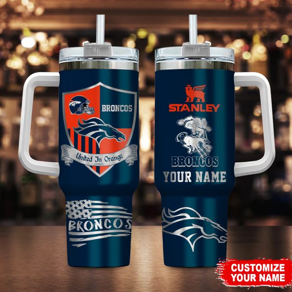 Denver Broncos NFL Silver Logo Custom Stanley Quencher 30oz-40oz Stainless Steel Tumbler Hot And Cold Tumbler