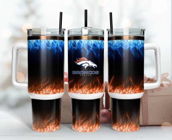 Denver Broncos NFL Fire Effect Custom Stanley Quencher 30oz-40oz Stainless Steel Tumbler Hot And Cold Tumbler