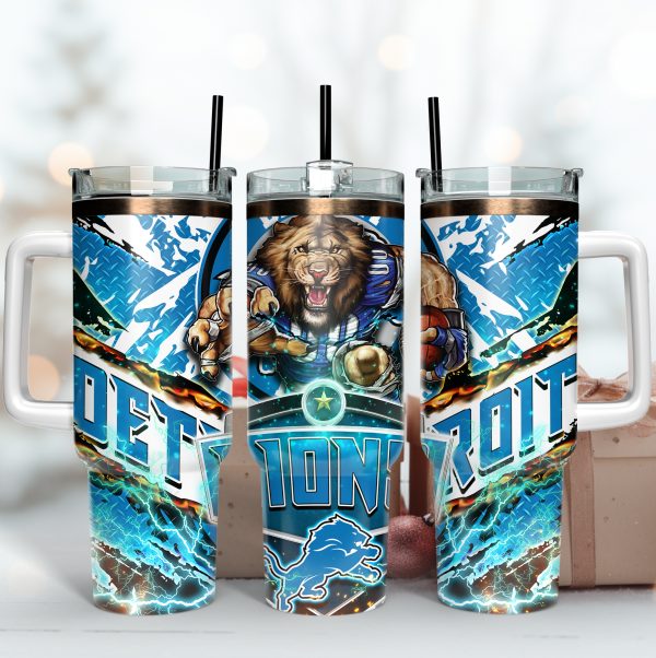 Detroit Lions NFL Mascot Custom Stanley Quencher 30oz-40oz Stainless Steel Tumbler Hot And Cold Tumbler