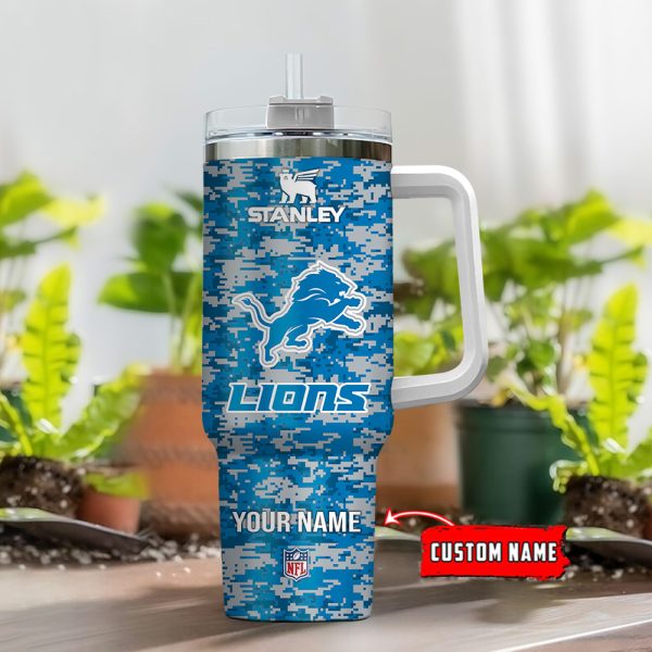 Detroit Lions NFL Camouflage Custom Stanley Quencher 30oz-40oz Stainless Steel Tumbler Hot And Cold Tumbler - Image 2
