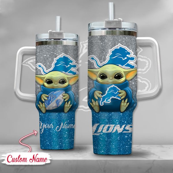 NFL Detroit Lions Baby Yoda Custom Stanley Quencher 30oz-40oz Stainless Steel Tumbler Hot And Cold Tumbler