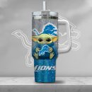 NFL Detroit Lions Baby Yoda Custom Stanley Quencher 30oz-40oz Stainless Steel Tumbler Hot And Cold Tumbler