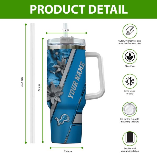 Detroit Lions NFL Custom Stanley Quencher 30oz-40oz Stainless Steel Tumbler Hot And Cold Tumbler - Image 2