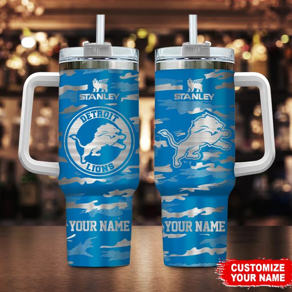 Detroit Lions NFL Camo Pattern Custom Stanley Quencher 30oz-40oz Stainless Steel Tumbler Hot And Cold Tumbler