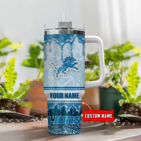 Detroit Lions NFL Glitter Custom Stanley Quencher 30oz-40oz Stainless Steel Tumbler Hot And Cold Tumbler - Image 2