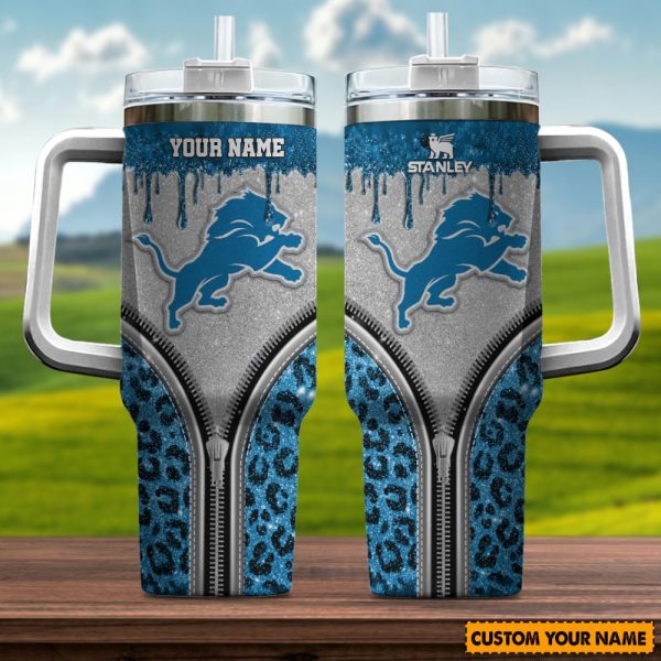 Detroit Lions NFL Glitter Leopard Print Custom Stanley Quencher 30oz-40oz Stainless Steel Tumbler Hot And Cold Tumbler