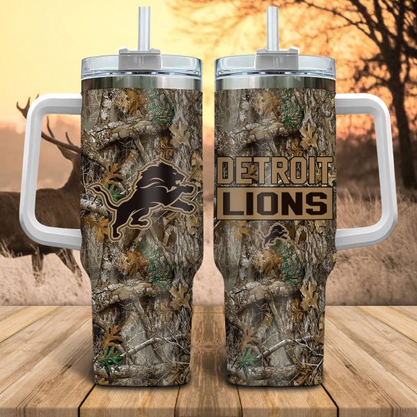 Detroit Lions NFL Hunting Realtree Custom Stanley Quencher 30oz-40oz Stainless Steel Tumbler Hot And Cold Tumbler