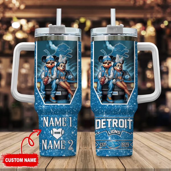 Detroit Lions NFL Mickey And Minnie Couple Custom Stanley Quencher 30oz-40oz Stainless Steel Tumbler Hot And Cold Tumbler