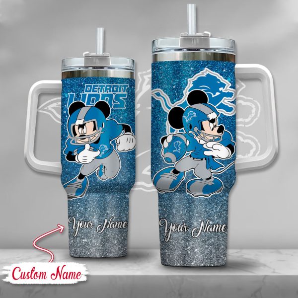 Detroit Lions NFL Mickey Mouse Glitter Custom Stanley Quencher 30oz-40oz Stainless Steel Tumbler Hot And Cold Tumbler