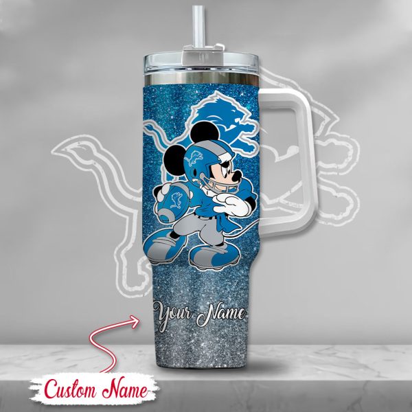 Detroit Lions NFL Mickey Mouse Glitter Custom Stanley Quencher 30oz-40oz Stainless Steel Tumbler Hot And Cold Tumbler - Image 2