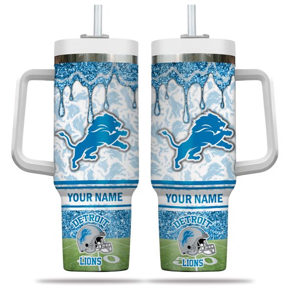Detroit Lions NFL Glitter Custom Stanley Quencher 30oz-40oz Stainless Steel Tumbler Hot And Cold Tumbler - Image 2