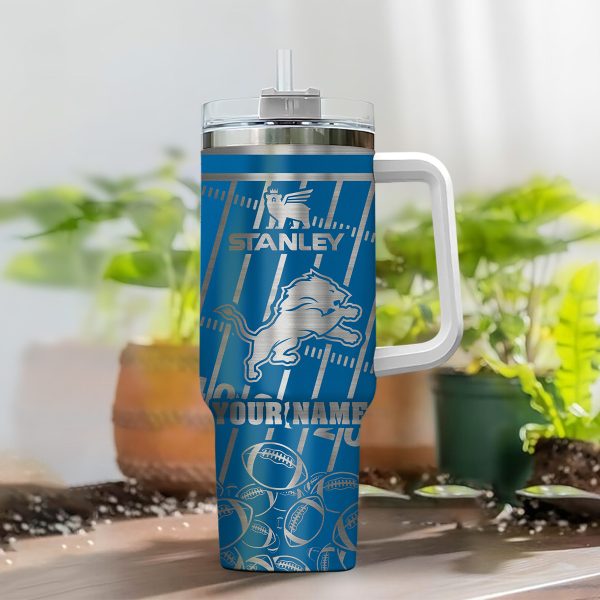 Detroit Lions NFL Silver Custom Stanley Quencher 30oz-40oz Stainless Steel Tumbler Hot And Cold Tumbler - Image 2