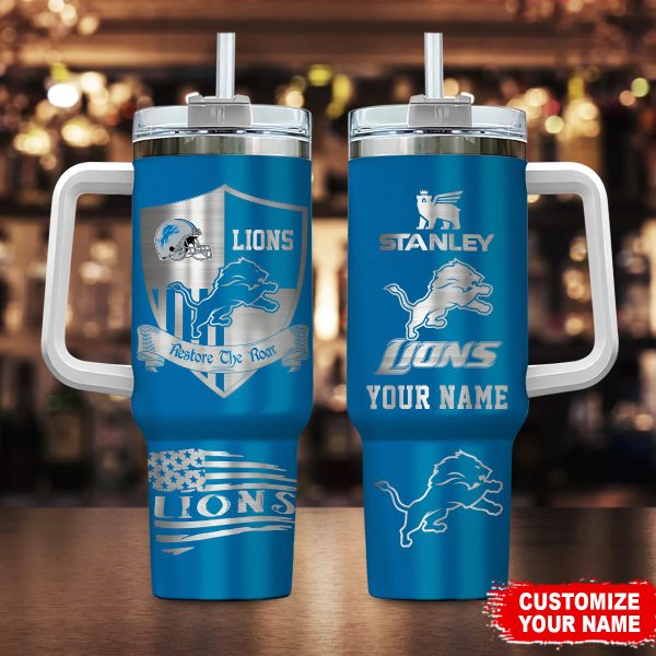 Detroit Lions NFL Silver Logo Custom Stanley Quencher 30oz-40oz Stainless Steel Tumbler Hot And Cold Tumbler
