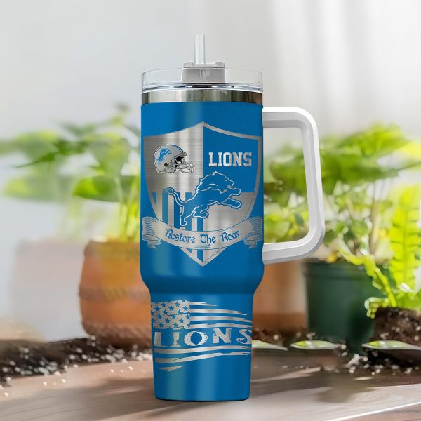 Detroit Lions NFL Silver Logo Custom Stanley Quencher 30oz-40oz Stainless Steel Tumbler Hot And Cold Tumbler - Image 2