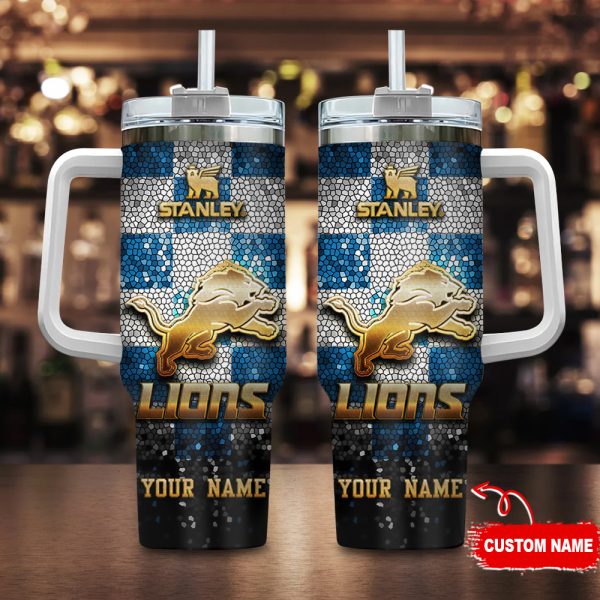 Detroit Lions NFL Glitter Golden Logo Custom Stanley Quencher 30oz-40oz Stainless Steel Tumbler Hot And Cold Tumbler