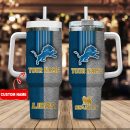 Detroit Lions NFL Leather Effect Custom Stanley Quencher 30oz-40oz Stainless Steel Tumbler Hot And Cold Tumbler