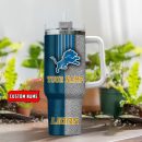 Detroit Lions NFL Leather Effect Custom Stanley Quencher 30oz-40oz Stainless Steel Tumbler Hot And Cold Tumbler