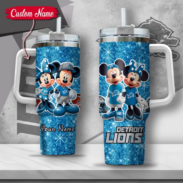 NFL Detroit Lions Mickey And Minnie Couple Custom Stanley Quencher 30oz-40oz Stainless Steel Tumbler Hot And Cold Tumbler