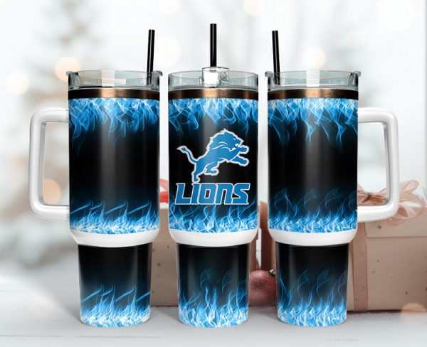 Detroit Lions NFL Fire Effect Custom Stanley Quencher 30oz-40oz Stainless Steel Tumbler Hot And Cold Tumbler