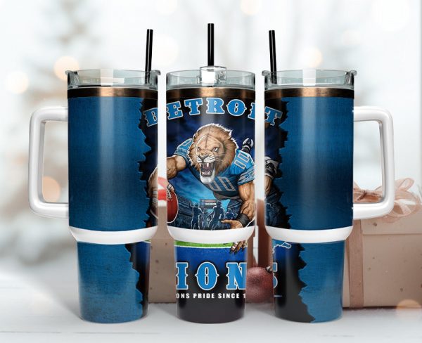 Detroit Lions NFL Mascot Custom Stanley Quencher 30oz-40oz Stainless Steel Tumbler Hot And Cold Tumbler