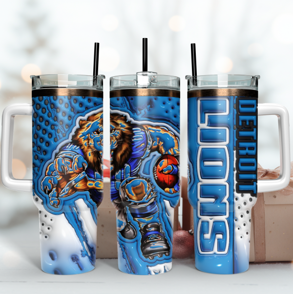 Detroit Lions NFL Mascot Custom Stanley Quencher 30oz-40oz Stainless Steel Tumbler Hot And Cold Tumbler
