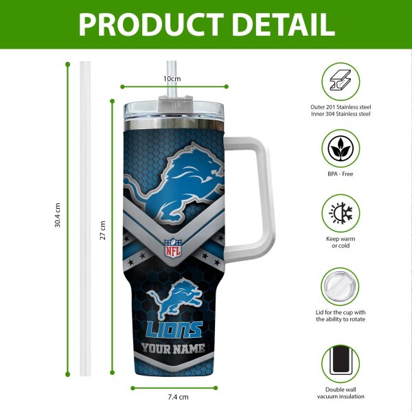 Detroit Lions NFL Custom Stanley Quencher 30oz-40oz Stainless Steel Tumbler Hot And Cold Tumbler - Image 2
