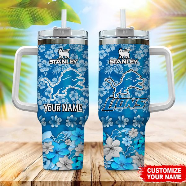 Detroit Lions NFL Tropical Floral Custom Stanley Quencher 30oz-40oz Stainless Steel