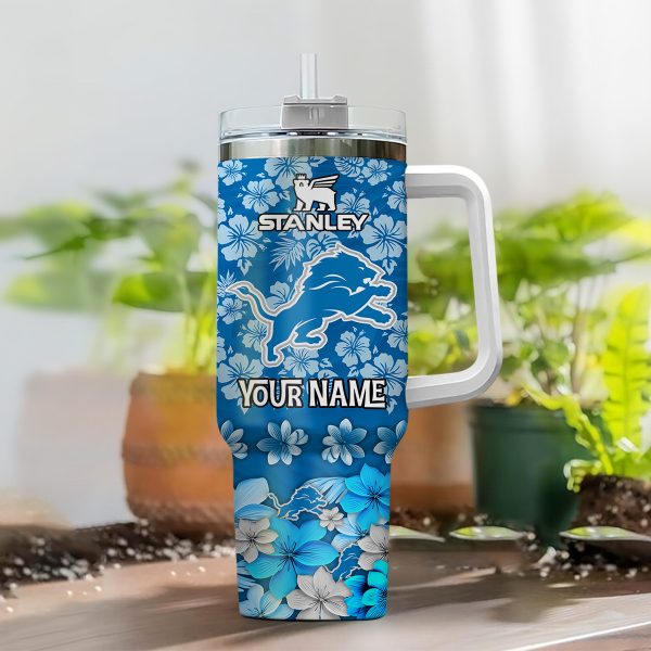 Detroit Lions NFL Tropical Floral Custom Stanley Quencher 30oz-40oz Stainless Steel - Image 2
