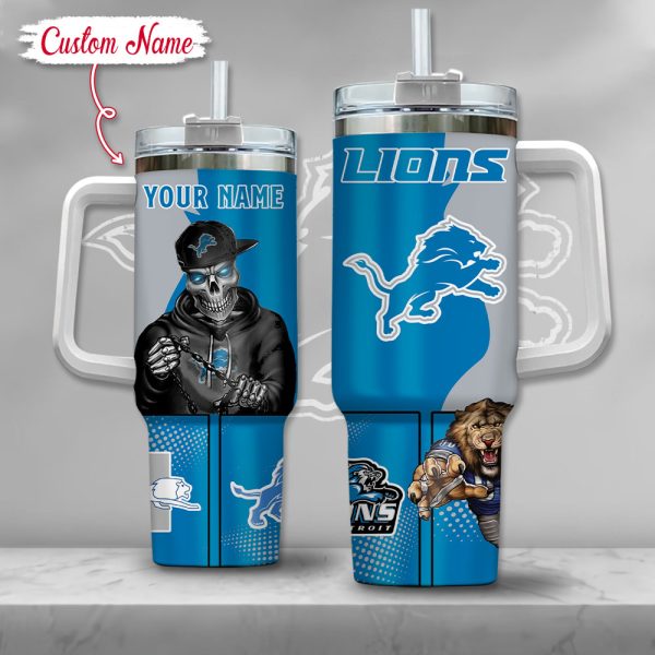 NFL Detroit Lions Gangster Skeleton Custom Stanley Quencher 30oz-40oz Stainless Steel Tumbler Hot And Cold Tumbler
