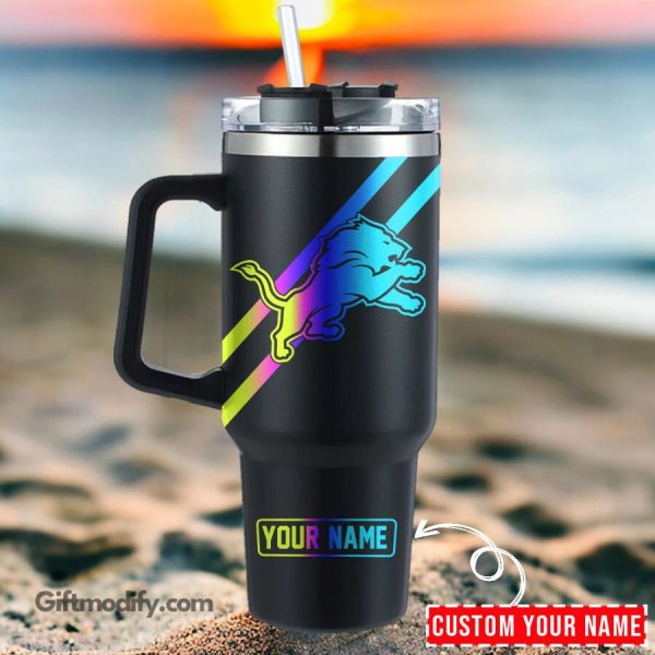 Detroit Lions NFL Hologram Logo Custom Stanley Quencher 30oz-40oz Stainless Steel Tumbler Hot And Cold Tumbler