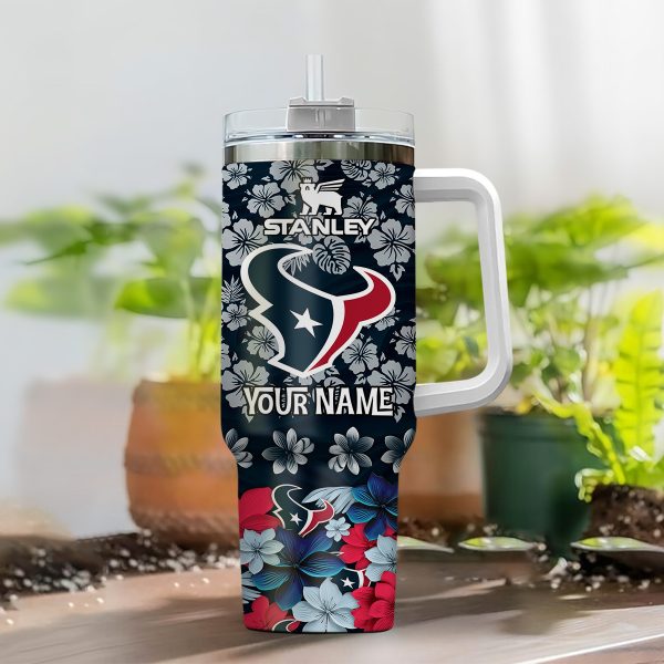 Houston Texans NFL Tropical Floral Custom Stanley Quencher 30oz-40oz Stainless Steel - Image 2