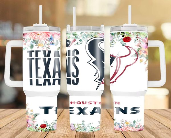 Houston Texans Floral NFL Custom Stanley Quencher 30oz-40oz Stainless Steel