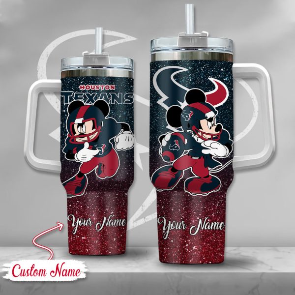 Houston Texans NFL Mickey Mouse Glitter Custom Stanley Quencher 30oz-40oz Stainless Steel Tumbler Hot And Cold Tumbler